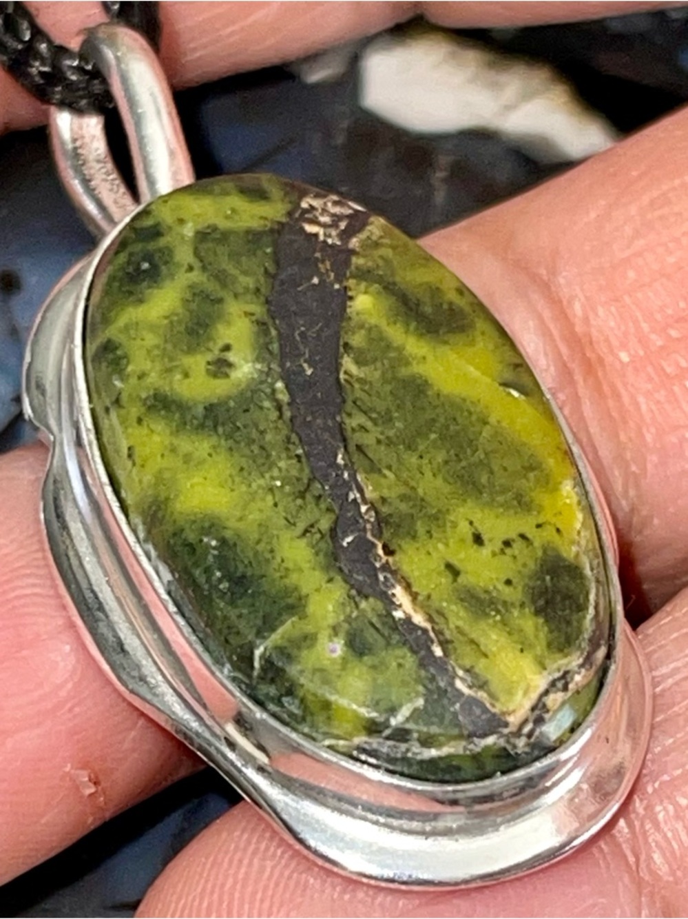 Dark Ivy Green Atlantisite- Stitchtite Pendant 2”